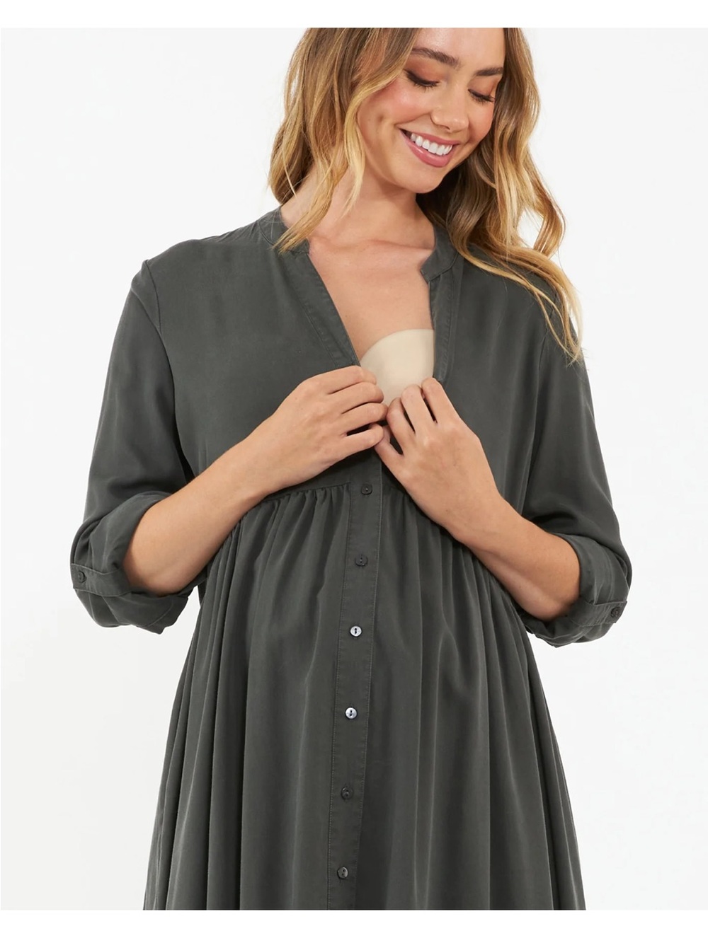 Ripe Olive Nursing and Maternity Button Up Tencel Dress XS - Picture 9 of 14